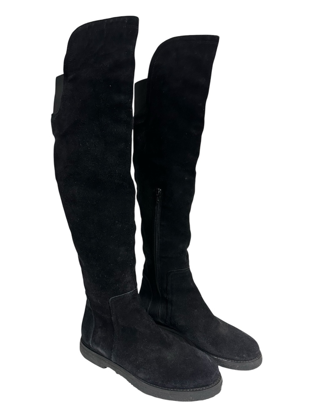 Vince Knee High Tall Boots Womens 7.5M Black Suede Small Side zip Pull On Italy